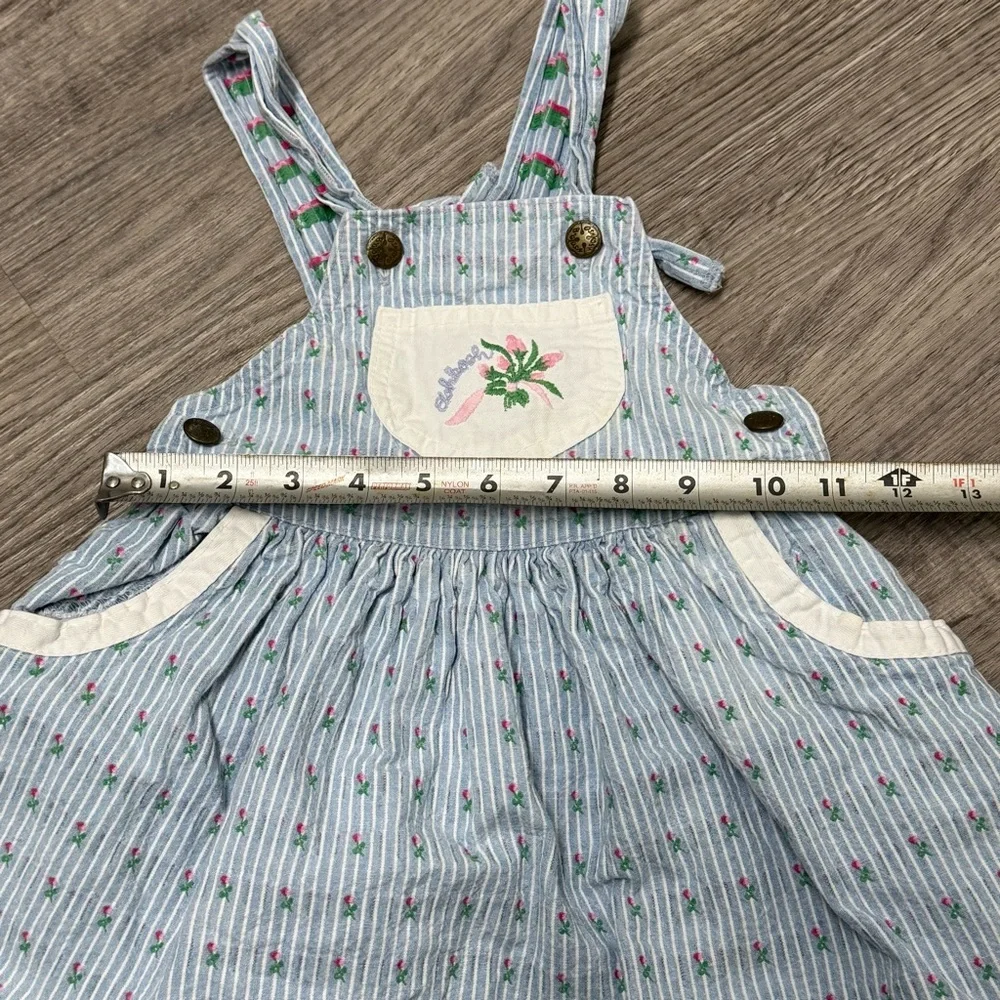 Vintage OshKosh Bgosh Girls 3T Striped‎ Seersucker Floral Jumper Dress Made USA